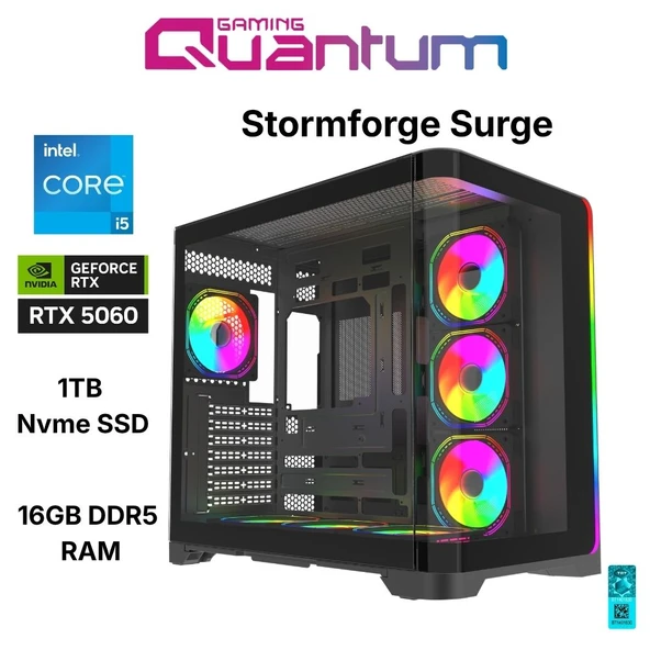Quantum Gaming Stormforge Surge i5-14400F 16GB DDR5 1TB NVMe RTX5060 8GB Masaüstü Oyuncu Bilgisayarı ürün görseli 1