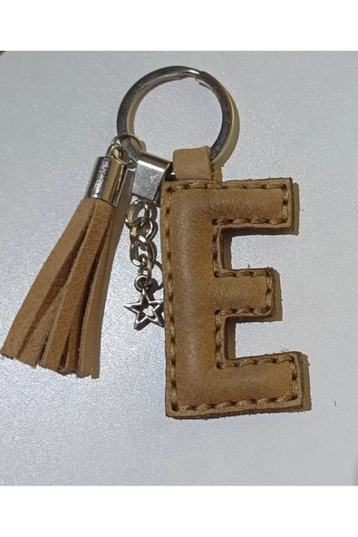 Durush Collection Gerçek Deri Metalik Bakır Rengi "E" Harfi Anahtarlık ürün görseli 1