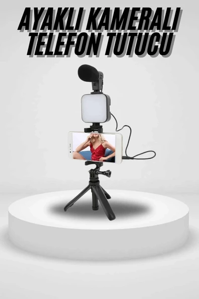 Akıllı Telefon Vlog Kiti Tripod Mini Mikrofonlu Telefon Tutucu ürün görseli 1