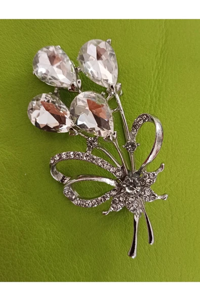 Durush Collection GÜMÜŞ RENGİ TAŞLI BROŞ ürün görseli 1