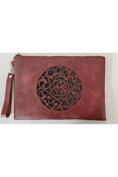 Durush Collection Tasarım, Gerçek Deri, El Işlemesi Bordo-siyah Portföy& Clutch Çanta ürün görseli 1