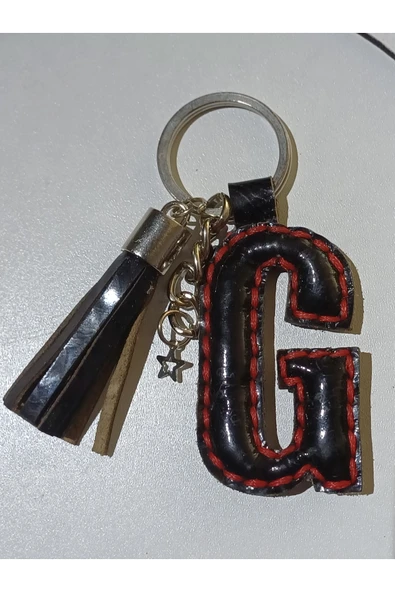 Durush Collection Gerçek Deri Siyah-Kırmızı "G" Harfi Anahtarlık ürün görseli 1