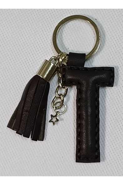 Durush Collection Gerçek Deri "t" Harfi Siyah Renk Anahtarlık ürün görseli 1