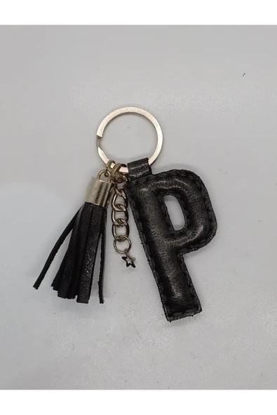 Durush Collection Gerçek Deri Antrasit "P" Harfi Anahtarlık ürün görseli 1