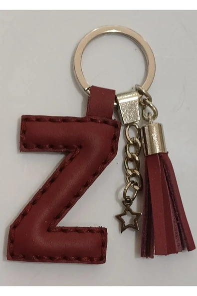 Durush Collection Gerçek Deri Bordo Renk "Z" Harfi Anahtarlık ürün görseli 1