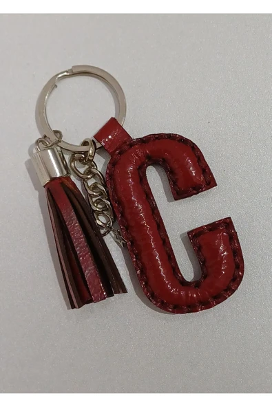 Durush Collection Gerçek Deri Kırmızı Rugan "C" Harfi Anahtarlık ürün görseli 1