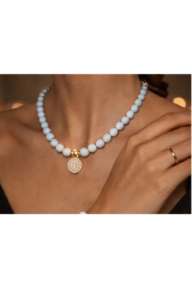 Durush Collection Doğal Taş Aquamarine Tasarım Kolye ürün görseli 1