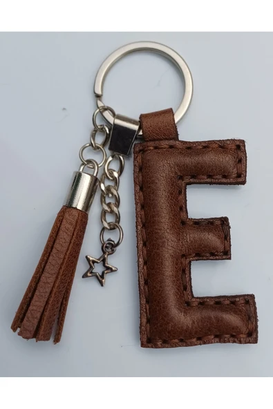 Durush Collection Gerçek Deri Kahve "E" Harfi Anahtarlık ürün görseli 1