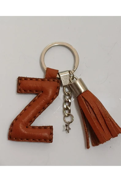 Durush Collection Gerçek Deri Taba Rengi "Z" Harfi Anahtarlık ürün görseli 1