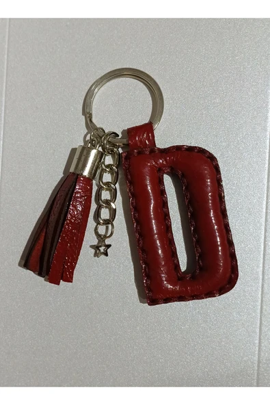 Durush Collection Gerçek Deri Kırmızı Rugan "D" Harfi Anahtarlık ürün görseli 1