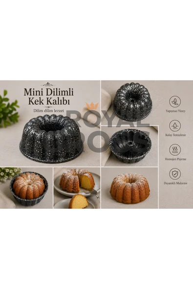 Chef Serisi Döküm Mini Siyah Dilimli Kek Kalıbı 1 Adet Granit Yapışmaz Fırın Kalıbı ürün görseli 1