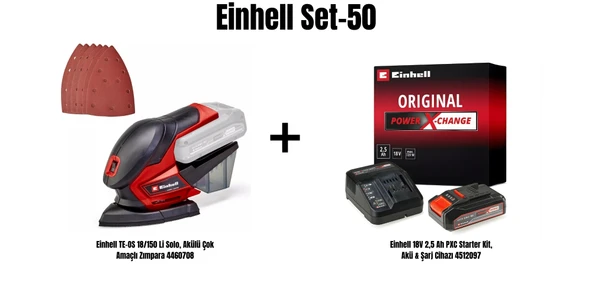 Einhell Set-50 (Einhell TE-OS 18/150 Li Solo, Akülü Çok Amaçlı Zımpara+Einhell 18V 2,5 Ah PXC Starter Kit, Akü & Şarj Cihazı) ürün görseli 1