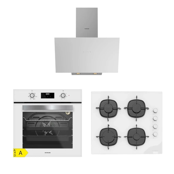 Silverline Beyaz Ankastre Set BO6502W02 Fırın CS5335W02 Cam Ocak 3481 Davlumbaz 3'lü Set ürün görseli 1