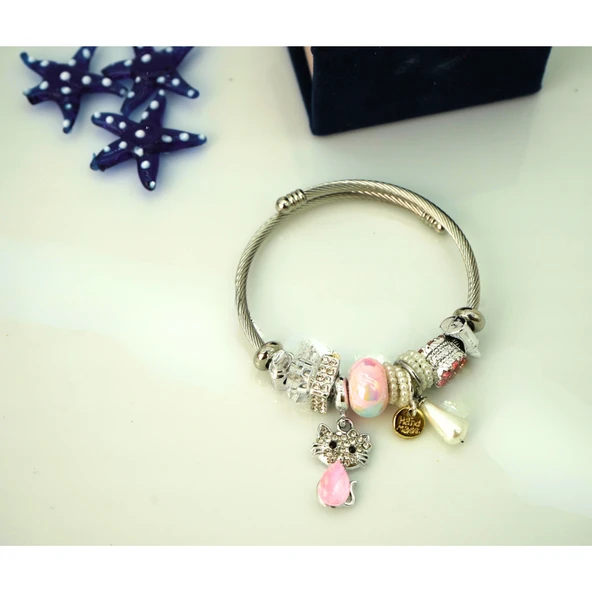 Biem Pandora Model Çelik Bileklik Pembe2 - Resim 3