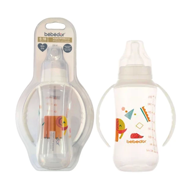 Bebedor 77302 Silikon Emzikli Orta Akış Kulplu PP Biberon 6-18 Ay 270 Ml ürün görseli 1