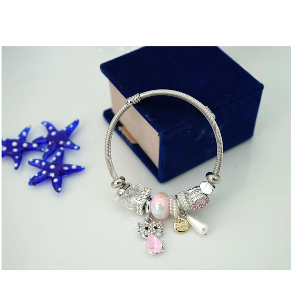 Biem Pandora Model Çelik Bileklik Pembe2 - Resim 2