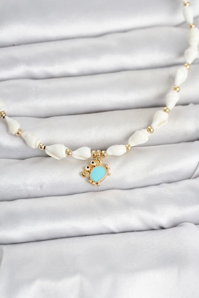 Doğal Deniz Kabuğu Dizili Mavi Yengeç Model Kolye TJ-BKO11111 ürün görseli 1