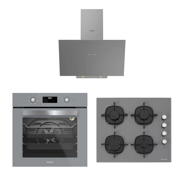 Silverline Gri Ankastre Set BO6502W02 Fırın CS5335W02 Cam Ocak 3481 Davlumbaz 3'lü Set ürün görseli 1