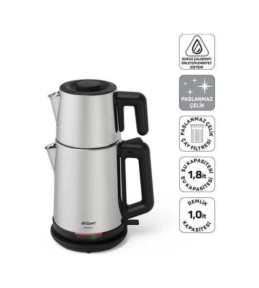 Arzum AR3158 Neosteel 1.8 L Çay Makinesi Inox ürün görseli 1
