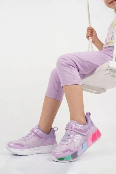Ruffon Lila Fuşya Cırtlı Işıklı Kız Çocuk Spor Ayakkabı 1035 F ürün görseli 1