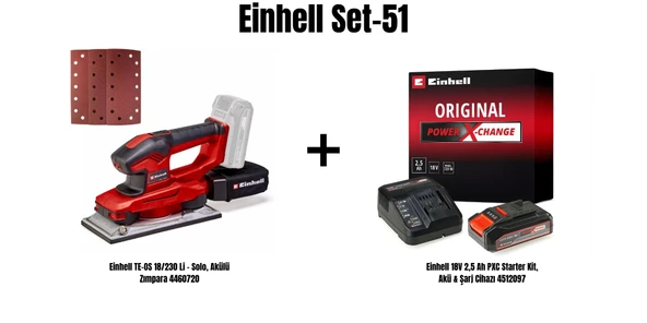 Einhell Set-51 (Einhell TE-OS 18/230 Li - Solo, Akülü Zımpara+Einhell 18V 2,5 Ah PXC Starter Kit, Akü & Şarj Cihazı) ürün görseli 1