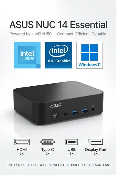 ASUS NUC 14 Essential Barebone Intel N150 8GB DDR5 1TB SSD W11PRO MINI BİLGİSAYAR NUC14MNK150 A19 ürün görseli 1
