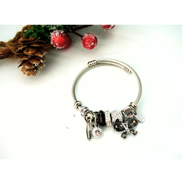 BİEM PANDORA MODEL ÇELİK BİLEKLİK SİYAH - Resim 3