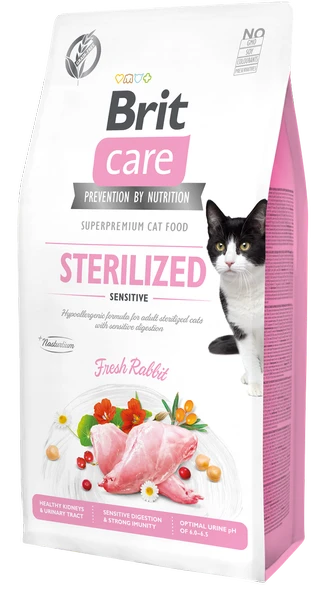 Brit Care Sensitive Hipoalerjenik Sindirim Sistemi Sağlığı İçin Tavşanlı Tahılsız Kısırlaştırılmış Yetişkin Kedi Maması 7Kg ürün görseli 1