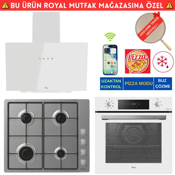 Hoover  M3R  Telefon Bağlantılı İnox Beyaz Ankastre Set (HO3158W + Candy CHW6LMX Emaye+HDG6C1GWTK) ürün görseli 1