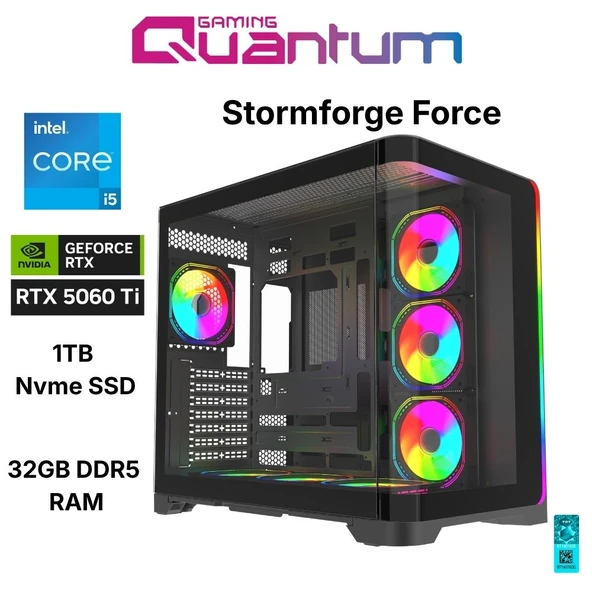Quantum Gaming Stormforge Force i5-14400F 32GB DDR5 1TB NVMe RTX5060Ti 16GB Masaüstü Oyun Bilgisayarı ürün görseli 1