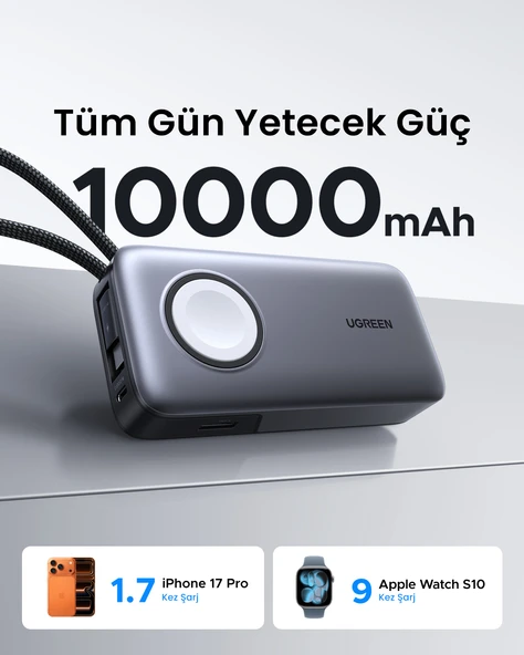 UGREEN 10.000 mAh 30W MagSafe Kablosuz Hızlı Şarj Powerbank, Apple Watch Şarj Destekli (5W), 55434B 5