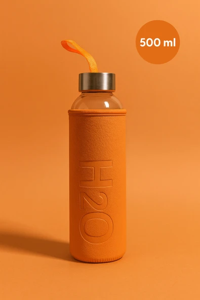 Fhilli 500 ml H2O Deri Kılıflı Cam Matara ürün görseli 1
