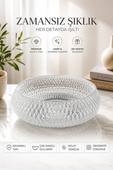 Fhilli Rustik - El Yapımı Büyük Boy Cam Salata Kase 26 cm ürün görseli 1