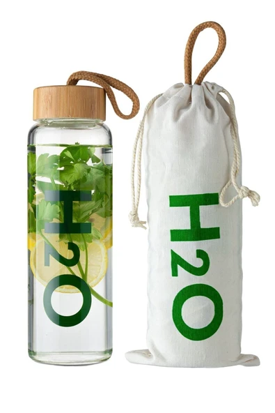 Selenica Tohana H2o Borosilikat Cam Matara Bambu Vakum Kapaklı Su Şişesi Suluk 600 ml ürün görseli 1