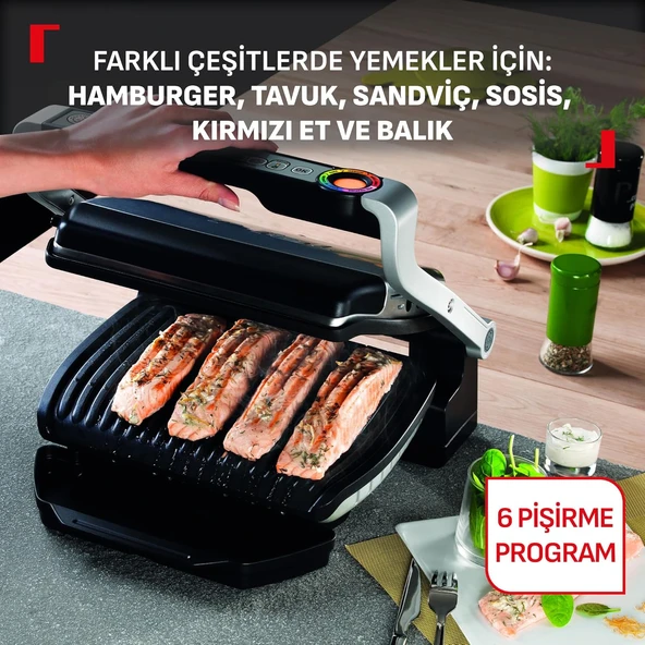 Tefal OptiGrill+ 4 Porsiyon Kapasiteli 2000 Watt 6 Programlı Barbekü Izgara ve Tost Makinesi - Inox ürün görseli 1
