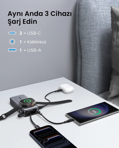UGREEN 10.000 mAh 30W MagSafe Kablosuz Hızlı Şarj Powerbank, Apple Watch Şarj Destekli (5W), 55434B 9