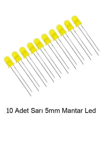5mm Sarı Mantar LED Diyot Yüksek Parlaklık - 10 Adet Paket ürün görseli 1
