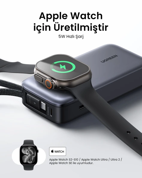UGREEN 10.000 mAh 30W MagSafe Kablosuz Hızlı Şarj Powerbank, Apple Watch Şarj Destekli (5W), 55434B 4