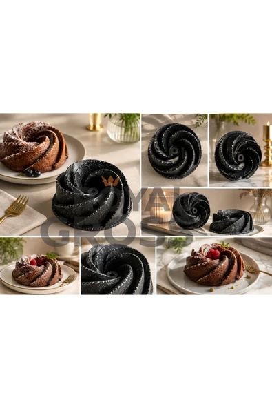 Chef Serisi Döküm Mini Gri Rüzgarlı Kek Kalıbı 1 Adet Granit Yapışmaz Fırın Kalıbı ürün görseli 1