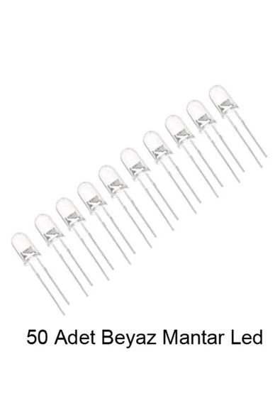 5mm Beyaz Mantar LED Diyot Süper Parlak Şeffaf Lens - 50 Adet Ekonomik Paket ürün görseli 1