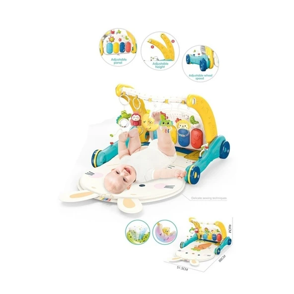 BIB6015 -Piyanolu 2 in 1 Bebek Yürüteci ve Tavşan Desenli Mavi Oyun Halısı ürün görseli 1