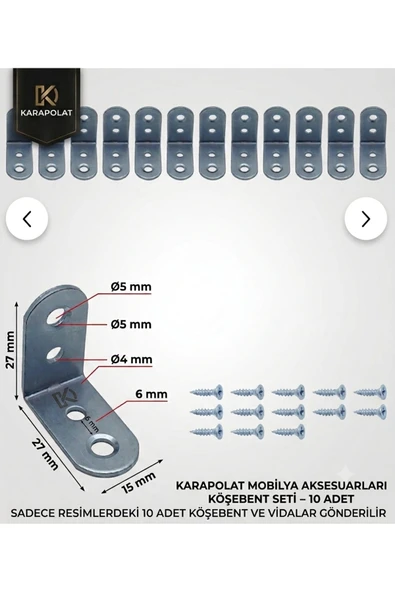 KARAPOLAT Mobilya Eşya Dolap Duvara Sabitleme Köşebent Bağlantı Aparatı L Demiri Gönye Vida Dahil 15x27x27mm ürün görseli 1