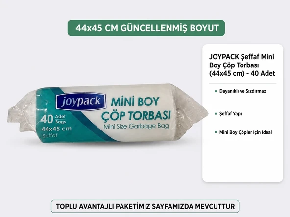 Joypack 40 Adet Mini Boy Çöp Torbası 44x45 cm Dayanıklı Sızdırmaz ürün görseli 1