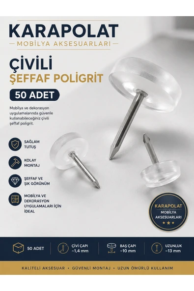 KARAPOLAT Çivili Poligrit Zemin Koruyucu Pabuç Şeffaf Plastik 50 Adet Şeffaf ürün görseli 1