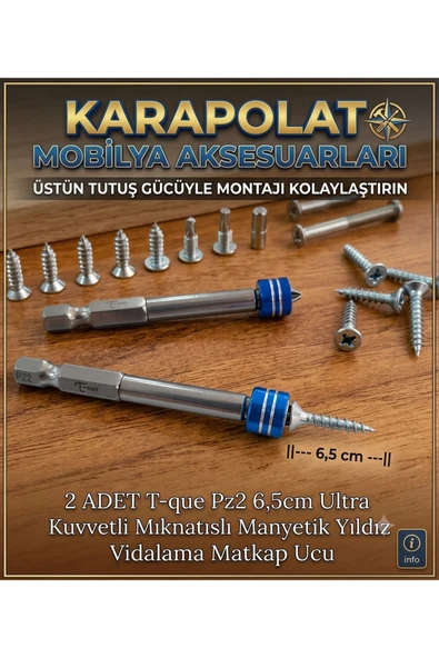 KARAPOLAT T-que Pz2 6,5cm Ultra Kuvvetlı Mıknatıslı Manyetık Yıldız Uç Vidalama Matkap Ucu 2 ADET ürün görseli 1