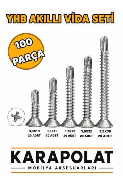 KARAPOLAT 100 PARÇA YHB AKILLI VİDA SETİ 3,9X13 - 3,9X19 - 3,9X25 - 3,9X32 - 3,9X38 PH2 ürün görseli 1