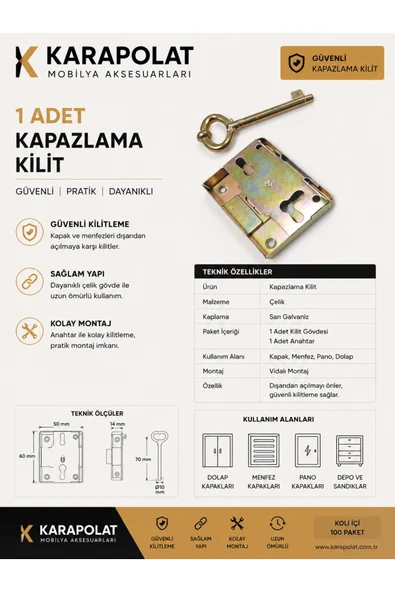 KARAPOLAT 1 Adet Kapazlama Dolap Kilidi Çok Renkli ürün görseli 1