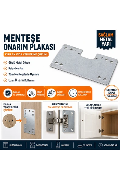 KARAPOLAT Dolap Kapak Taş Menteşe Tamir Sacı Pratik Onarım Kiti Yuva Tablası 100 Adet Gümüş ürün görseli 1