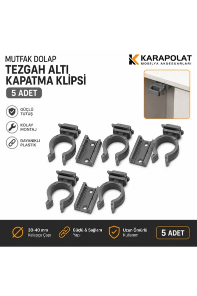 KARAPOLAT 5 Adet Gri Ahşap - Alüminyum Baza Klipsi Mutfak Dolap Tezgah Alt Kısım Kapatma Klipsi Gri ürün görseli 1