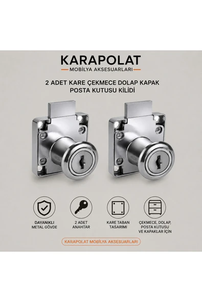 KARAPOLAT 2 Adet Kare Çekmece Dolap Kapak Posta Kutusu Kilidi Metalik ürün görseli 1